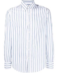 Camicia elegante a righe verticali bianca e blu di Brunello Cucinelli