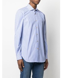Camicia elegante a righe verticali bianca e blu di Kiton