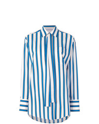 Camicia elegante a righe verticali bianca e blu di MSGM