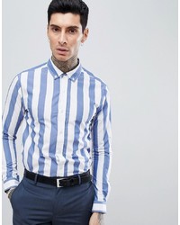 Camicia elegante a righe verticali bianca e blu di Process Black