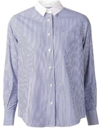 Camicia elegante a righe verticali bianca e blu di Sacai
