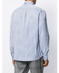 Camicia elegante a righe verticali bianca e blu di Brunello Cucinelli