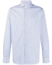 Camicia elegante a righe verticali bianca e blu di Xacus