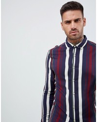 Camicia elegante a righe verticali bianca e rossa e blu scuro di ASOS DESIGN