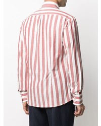Camicia elegante a righe verticali bianca e rossa di Brunello Cucinelli
