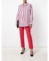 Camicia elegante a righe verticali bianca e rossa di MSGM
