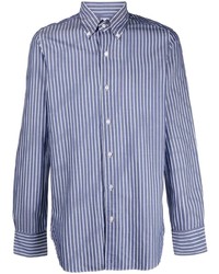 Camicia elegante a righe verticali blu scuro e bianca di Finamore 1925 Napoli