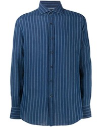 Camicia elegante a righe verticali blu scuro di Brunello Cucinelli