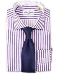 Camicia elegante a righe verticali viola melanzana