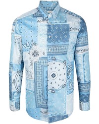 Camicia elegante con stampa cachemire azzurra di Etro