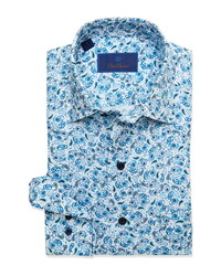 Camicia elegante con stampa cachemire bianca e blu