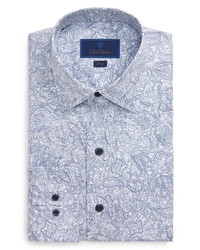 Camicia elegante con stampa cachemire bianca e blu scuro