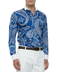 Camicia elegante con stampa cachemire blu