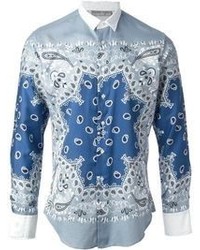 Camicia elegante con stampa cachemire blu di Etro