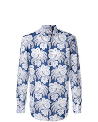 Camicia elegante con stampa cachemire blu di Kiton