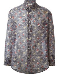 Camicia elegante con stampa cachemire grigia di Saint Laurent