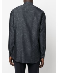 Camicia elegante con stampa cachemire grigio scuro di Etro