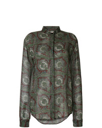 Camicia elegante con stampa cachemire verde oliva di Saint Laurent