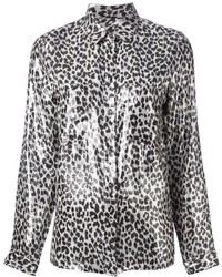 Camicia elegante di chiffon leopardata bianca
