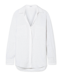 Camicia elegante di lino a righe verticali bianca