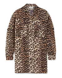 Camicia elegante di lino leopardata marrone