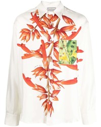 Camicia elegante di seta a fiori bianca di Pierre Louis Mascia