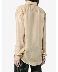 Camicia elegante di seta a righe verticali marrone chiaro di Saint Laurent