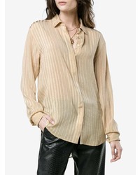 Camicia elegante di seta a righe verticali marrone chiaro di Saint Laurent