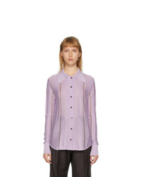 Camicia elegante di seta a righe verticali viola chiaro