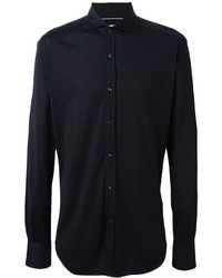 Camicia elegante di seta blu scuro di Brunello Cucinelli