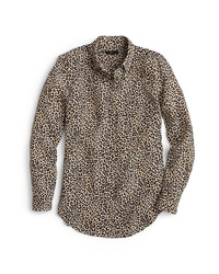 Camicia elegante di seta leopardata marrone