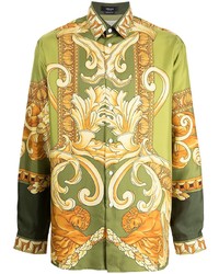 Camicia elegante di seta stampata multicolore di Versace