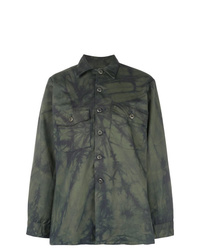 Camicia elegante effetto tie-dye verde oliva