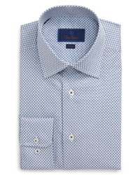Camicia elegante geometrica bianca e blu scuro