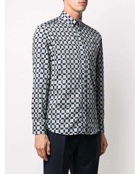 Camicia elegante geometrica bianca e blu scuro di Etro