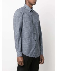 Camicia elegante geometrica bianca e blu scuro di BOSS