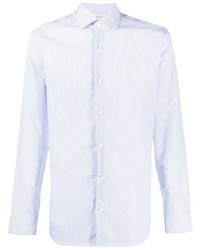 Camicia elegante geometrica bianca e blu di Z Zegna