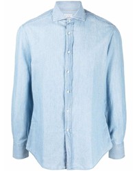 Camicia elegante in chambray azzurra di Brunello Cucinelli