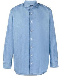 Camicia elegante in chambray azzurra di Lardini