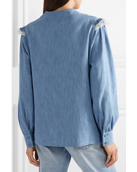 Camicia elegante in chambray con volant blu di Gucci