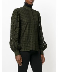 Camicia elegante in pelle scamosciata verde scuro di Michel Klein