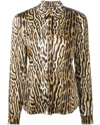 Camicia elegante leopardata marrone chiaro di Roberto Cavalli