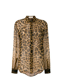 Camicia elegante leopardata marrone chiaro di Saint Laurent