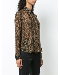 Camicia elegante leopardata marrone di Saint Laurent