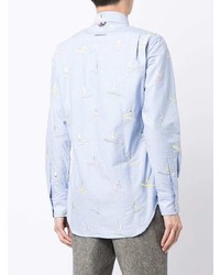 Camicia elegante ricamata azzurra di Thom Browne