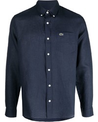 Camicia elegante ricamata blu scuro di Lacoste