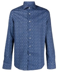 Camicia elegante stampata blu scuro di Canali