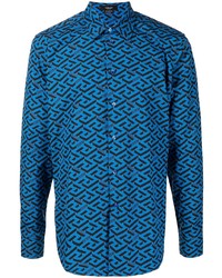 Camicia elegante stampata blu di Versace