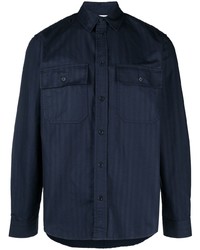 Camicia giacca a righe orizzontali blu scuro di Wood Wood