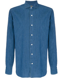 Camicia giacca di cotone a righe verticali blu